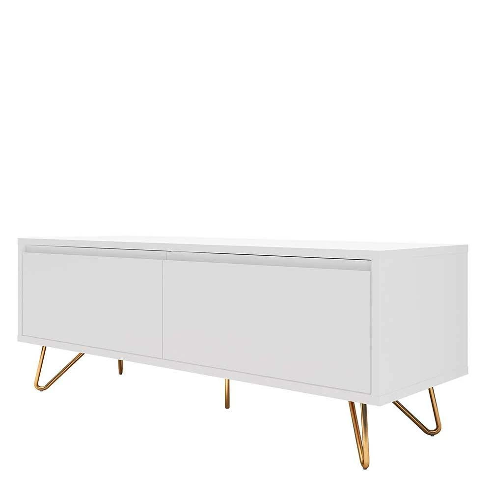 Weißes TV Lowboard Mit Klappe & Schublade - Marmore
