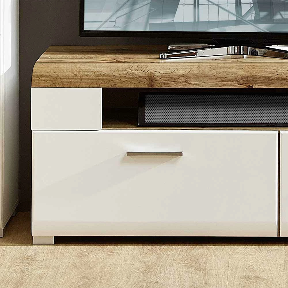 Wohnwand TV Unterschrank In Weiß Eiche - Lisepio – Bild 4
